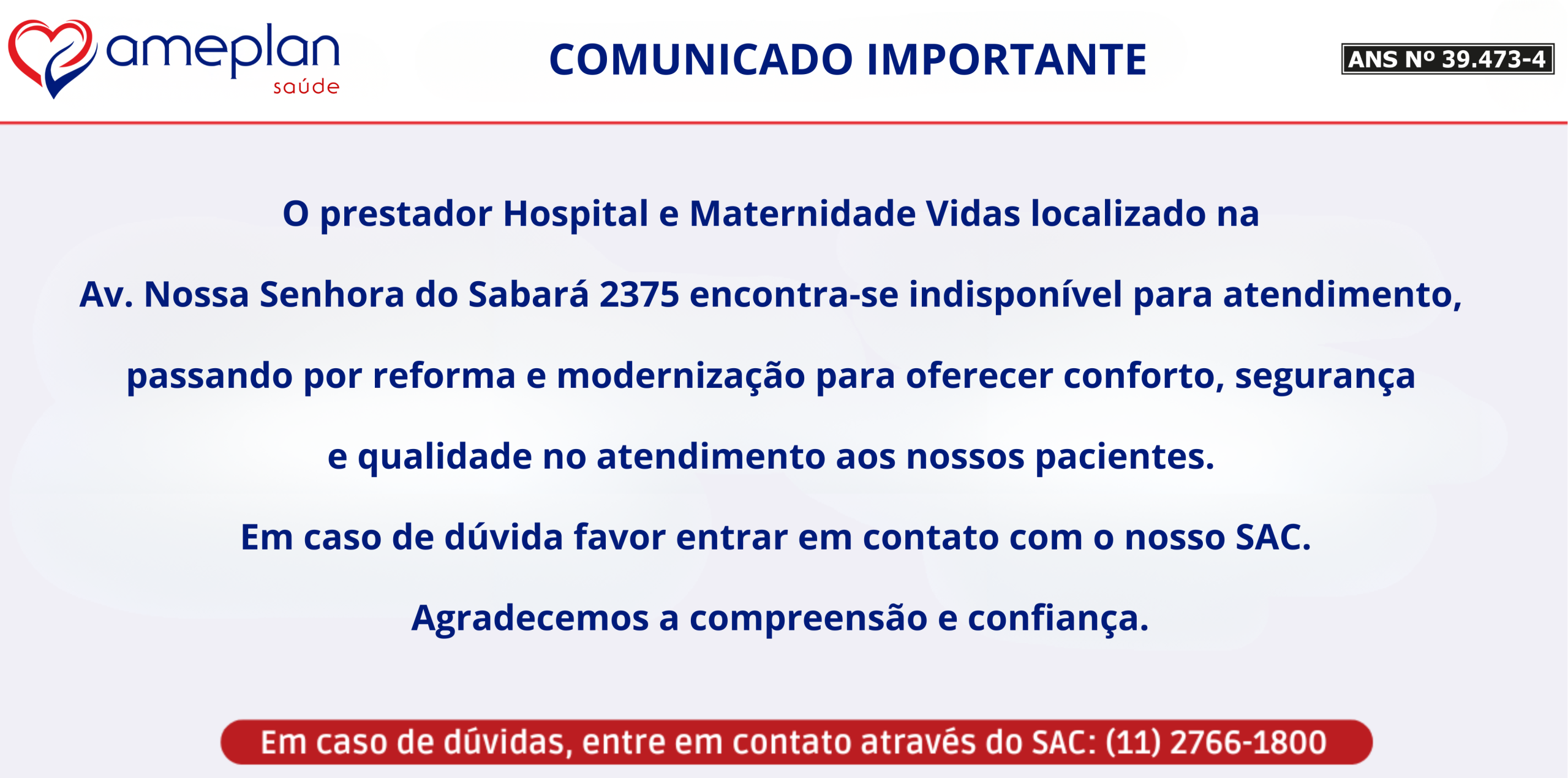 comunicado maternidade vidas